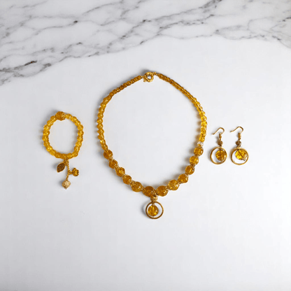 Radiant Sunshine Set | Yellow Citrine Stone - For Women | Includes: Necklace, Bracelet, Earring
