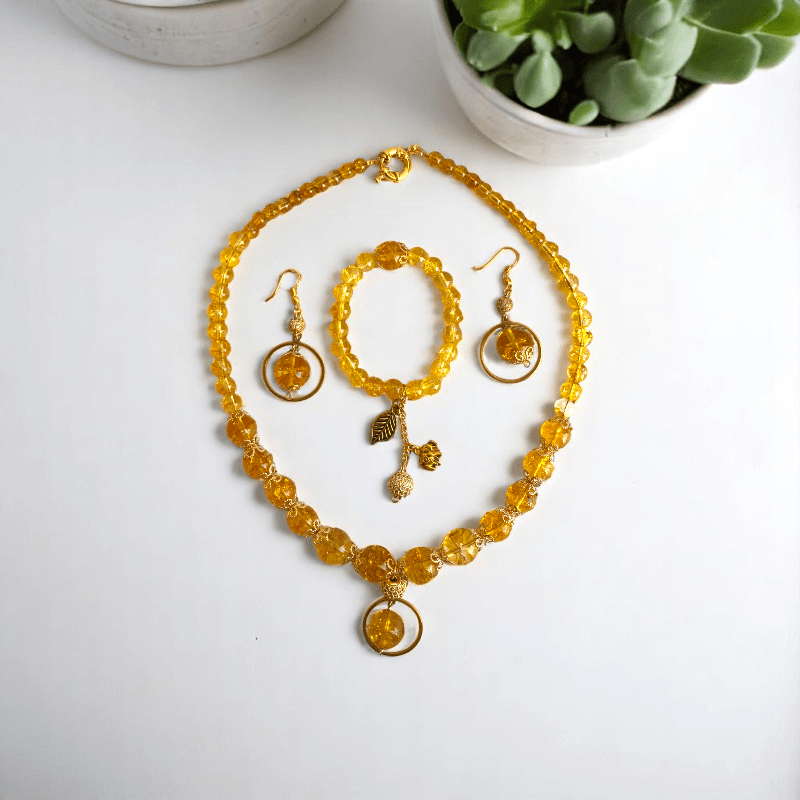 Radiant Sunshine Set | Yellow Citrine Stone - For Women | Includes: Necklace, Bracelet, Earring