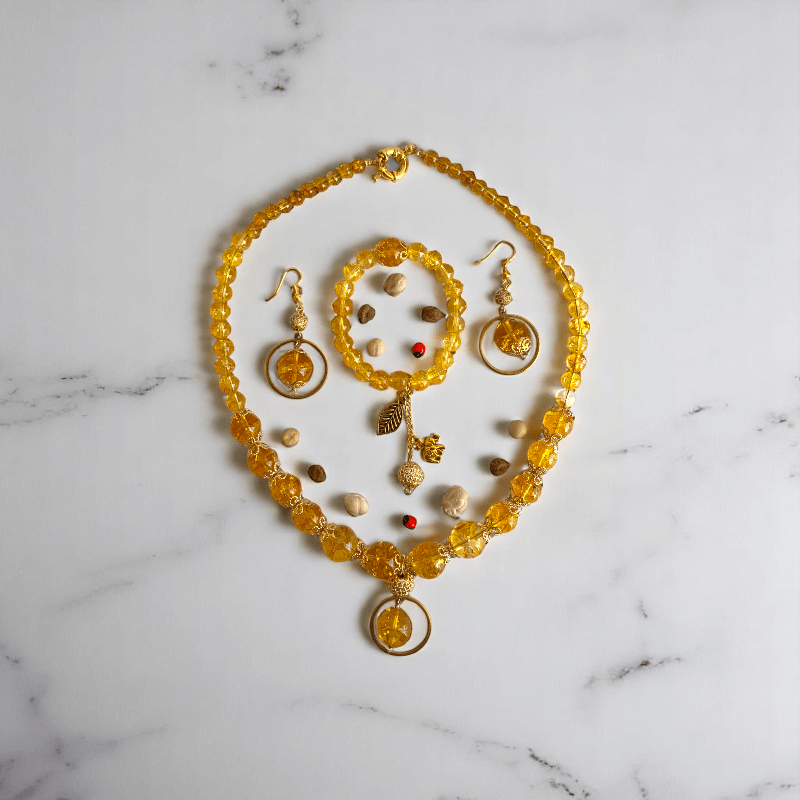 Radiant Sunshine Set | Yellow Citrine Stone - For Women | Includes: Necklace, Bracelet, Earring