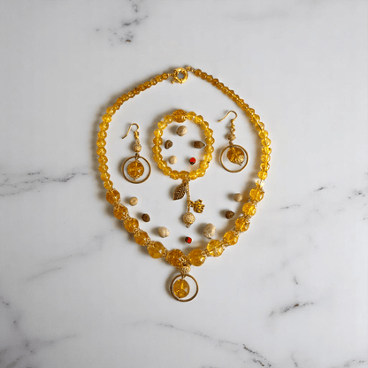 Radiant Sunshine Set | Yellow Citrine Stone - For Women | Includes: Necklace, Bracelet, Earring