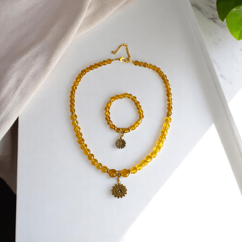 Golden Glow Set | Yellow Citrine Stone - For Women | Includes: Necklace, Bracelet