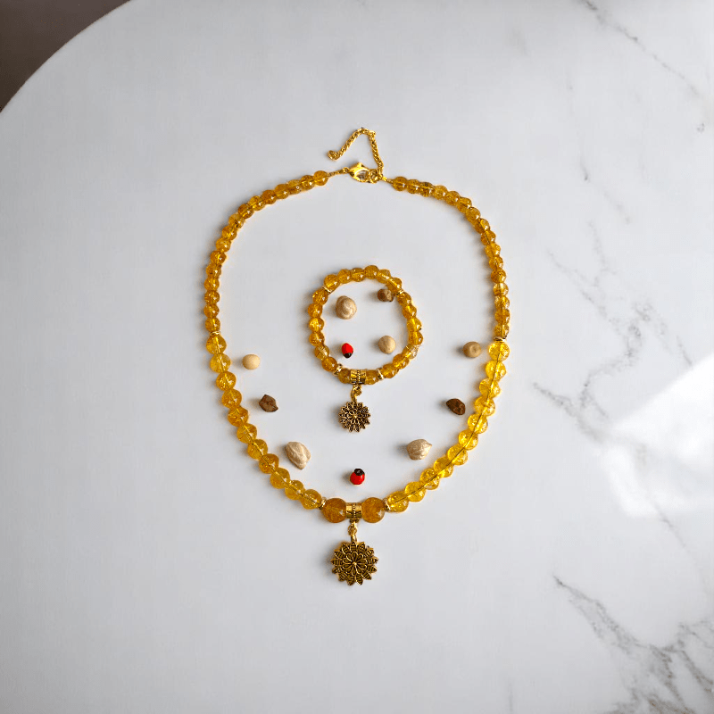 Golden Glow Set | Yellow Citrine Stone - For Women | Includes: Necklace, Bracelet