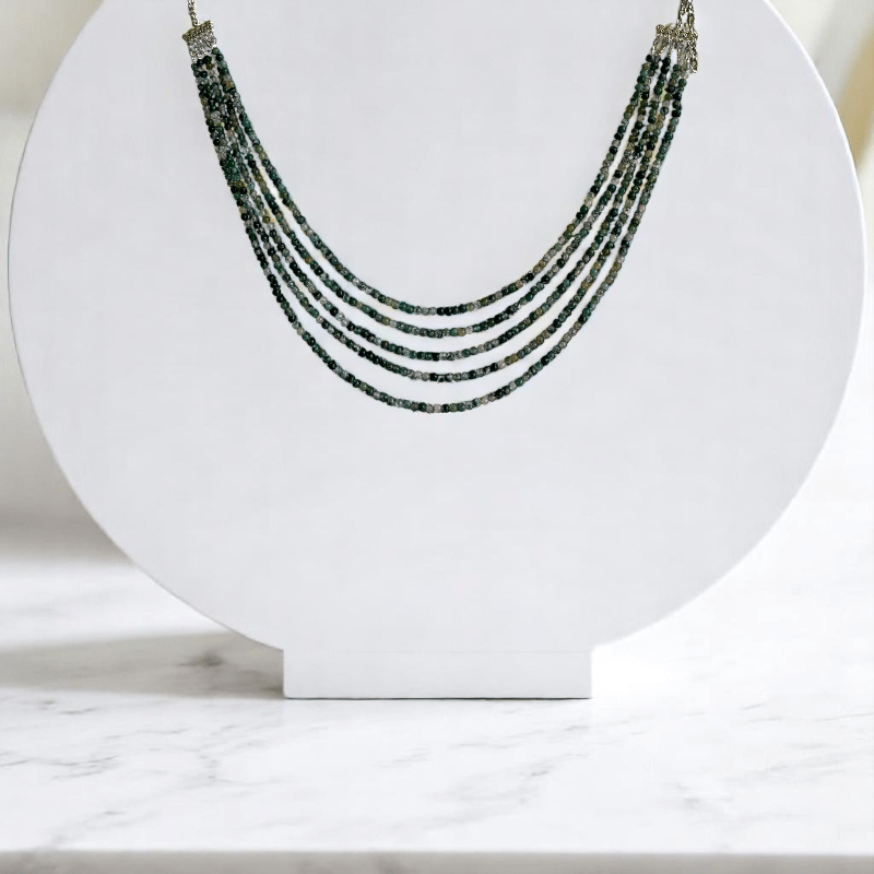 Forest Harmony 5 Layered Set | Green Moss Agate Stone - For Women | Includes: Necklace, Bracelet