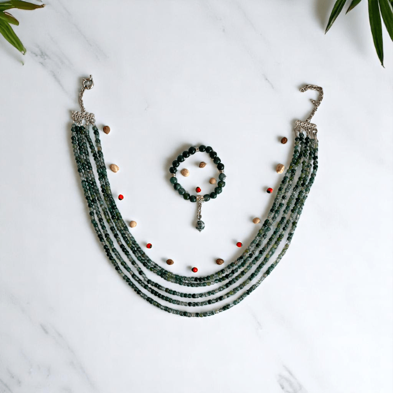 Forest Harmony 5 Layered Set | Green Moss Agate Stone - For Women | Includes: Necklace, Bracelet