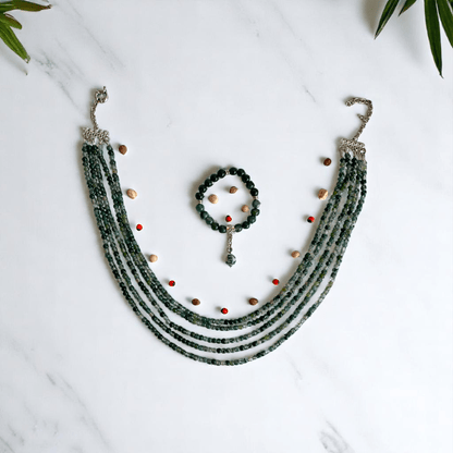 Forest Harmony 5 Layered Set | Green Moss Agate Stone - For Women | Includes: Necklace, Bracelet
