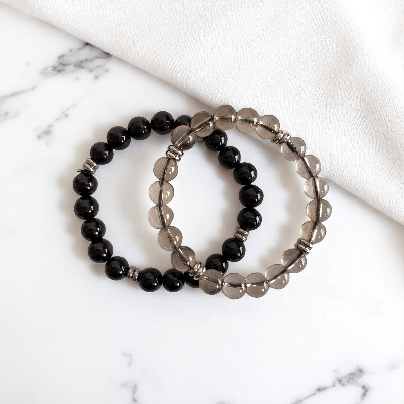 Balance & Bloom Duo Bracelets | Obsidian & Quartz - For All | Includes: Bracelets (Set of 2)