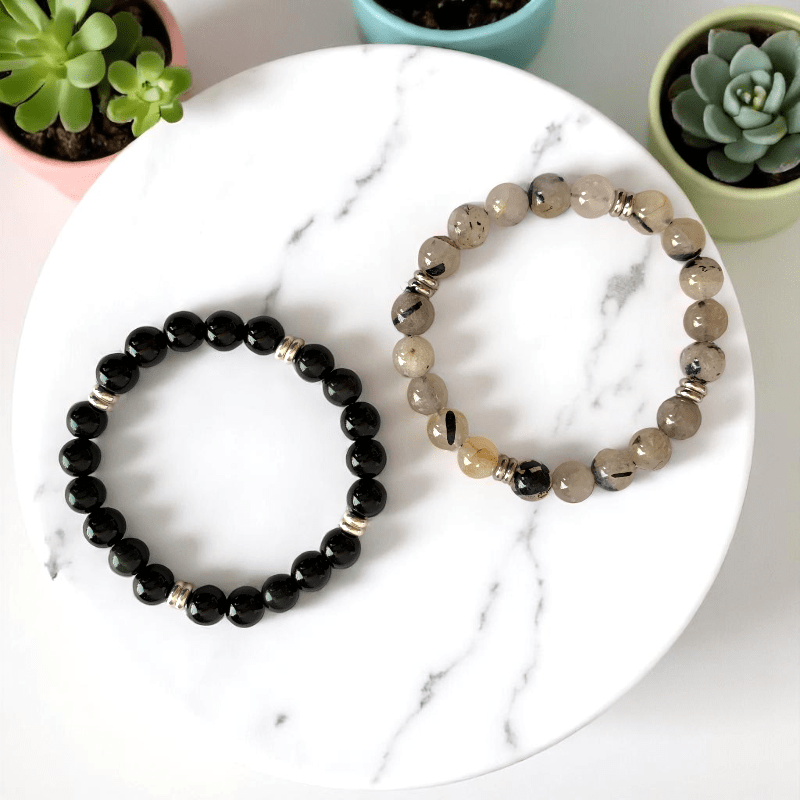 Linked Souls Bracelets | Obsidian & Rutile - For All | Includes: Bracelets (Set of 2)