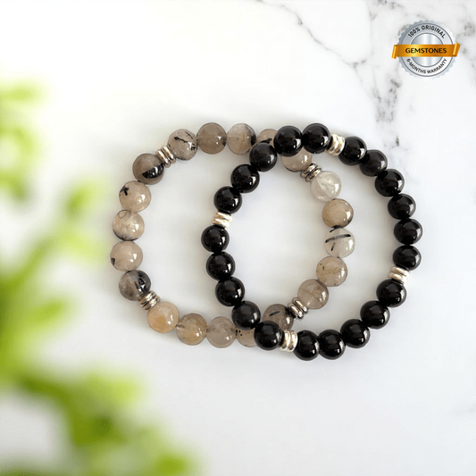 Linked Souls Bracelets | Obsidian & Rutile - For All | Includes: Bracelets (Set of 2)