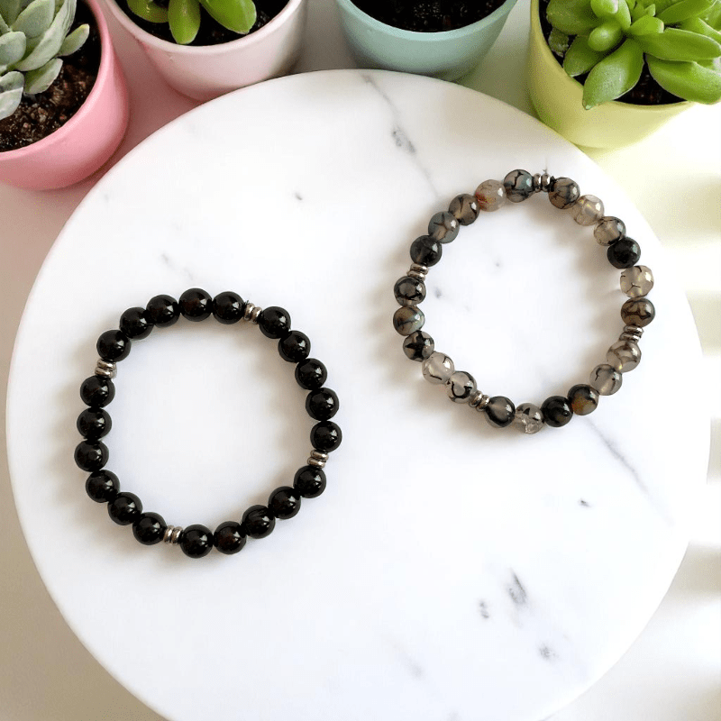 Gemstone Grace Bracelets | Obsidian & Agate - For All | Includes: Bracelets (Set of 2)
