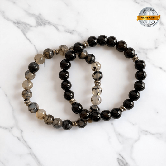 Gemstone Grace Bracelets | Obsidian & Agate - For All | Includes: Bracelets (Set of 2)