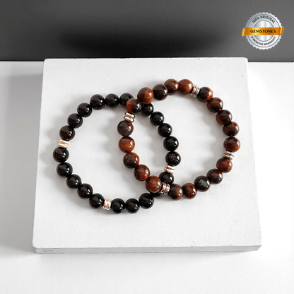 Grounded Power Bracelets | Black Obsidian & Red Tiger Eye - For All | Includes: Bracelets (Set of 2)