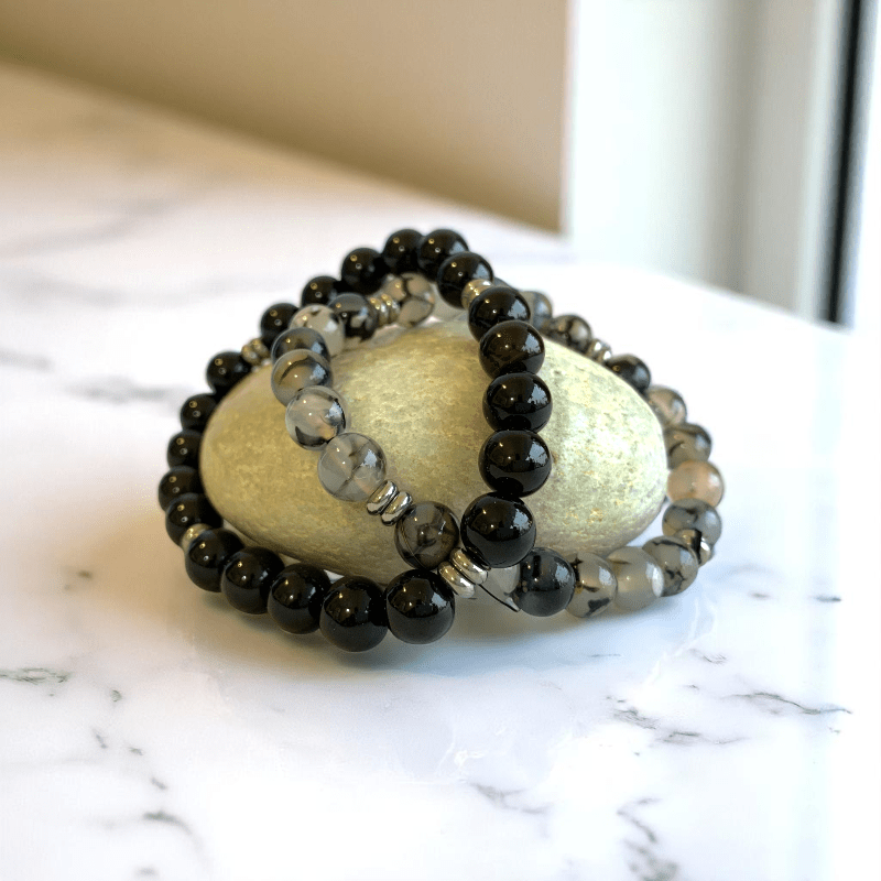 Gemstone Grace Bracelets | Obsidian & Agate - For All | Includes: Bracelets (Set of 2)