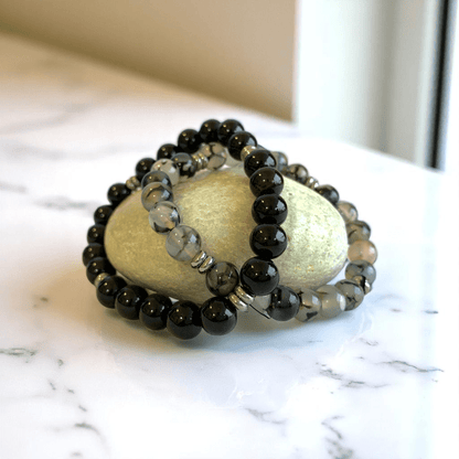 Gemstone Grace Bracelets | Obsidian & Agate - For All | Includes: Bracelets (Set of 2)