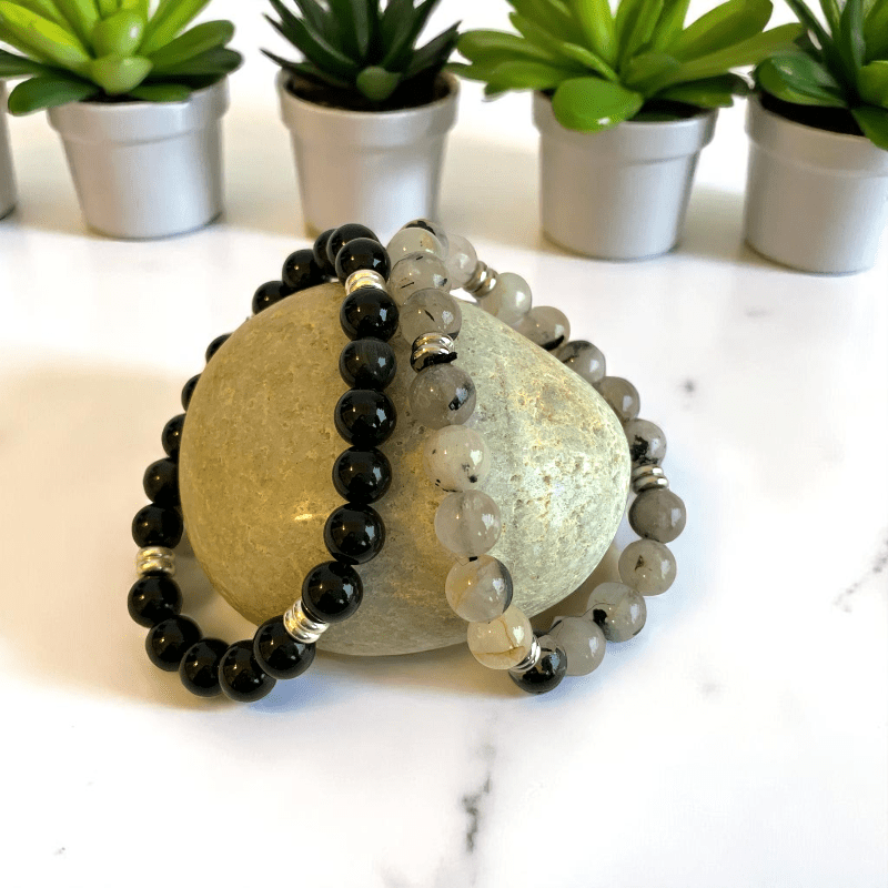 Linked Souls Bracelets | Obsidian & Rutile - For All | Includes: Bracelets (Set of 2)