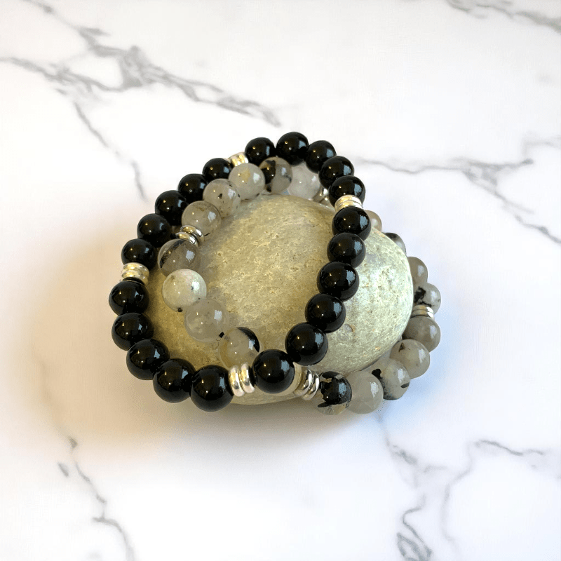 Linked Souls Bracelets | Obsidian & Rutile - For All | Includes: Bracelets (Set of 2)