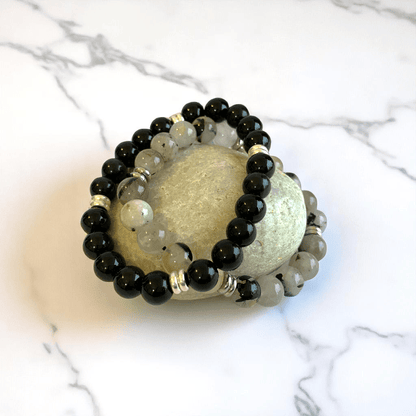 Linked Souls Bracelets | Obsidian & Rutile - For All | Includes: Bracelets (Set of 2)