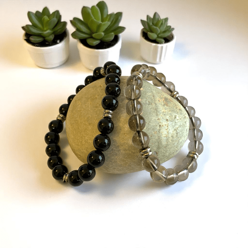 Balance & Bloom Duo Bracelets | Obsidian & Quartz - For All | Includes: Bracelets (Set of 2)
