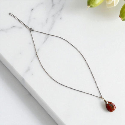 Terra Grace Necklace | Mahogany Jasper Stone & PVD plated Stainless Steel - For Women | Includes: Necklace