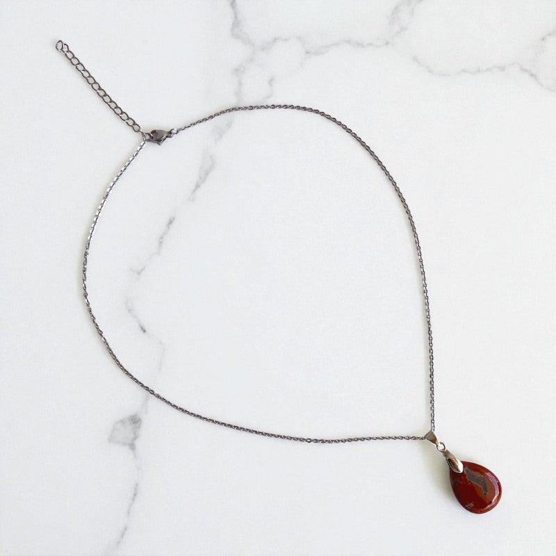 Terra Grace Necklace | Mahogany Jasper Stone & PVD plated Stainless Steel - For Women | Includes: Necklace