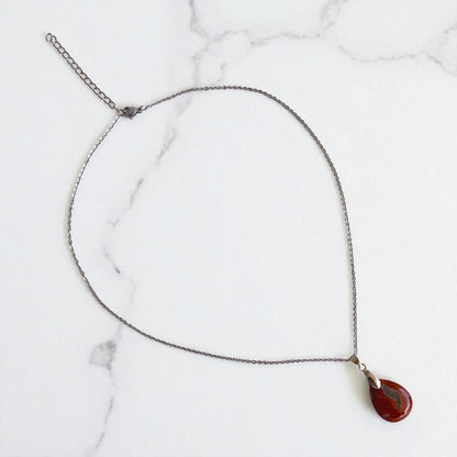 Terra Grace Necklace | Mahogany Jasper Stone & PVD plated Stainless Steel - For Women | Includes: Necklace