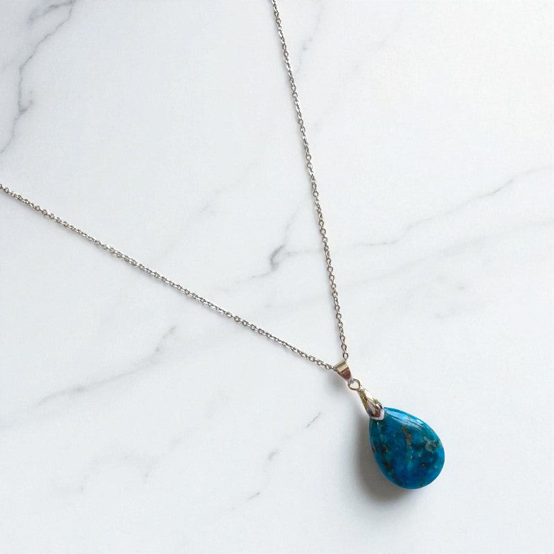 Crystal Horizon Necklace | Blue Apatite Stone & PVD plated Stainless Steel - For Women | Includes: Necklace