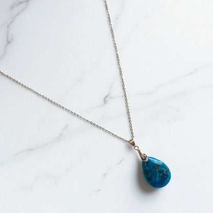 Crystal Horizon Necklace | Blue Apatite Stone & PVD plated Stainless Steel - For Women | Includes: Necklace