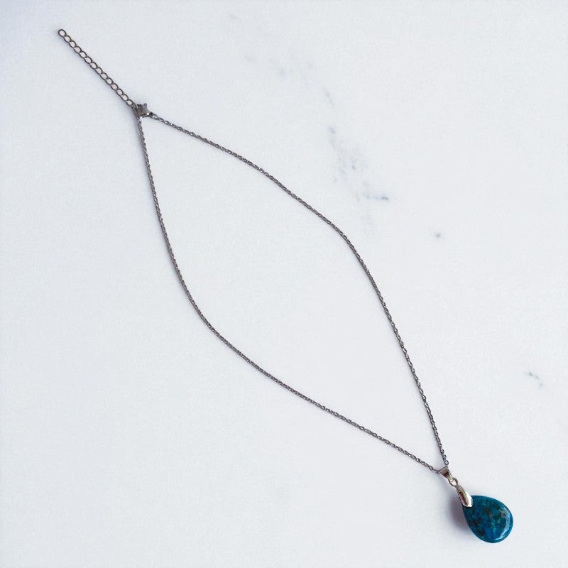 Crystal Horizon Necklace | Blue Apatite Stone & PVD plated Stainless Steel - For Women | Includes: Necklace