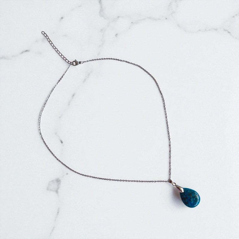 Crystal Horizon Necklace | Blue Apatite Stone & PVD plated Stainless Steel - For Women | Includes: Necklace