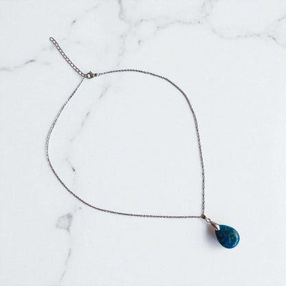 Crystal Horizon Necklace | Blue Apatite Stone & PVD plated Stainless Steel - For Women | Includes: Necklace