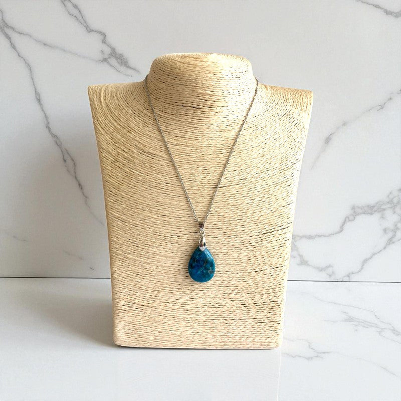 Crystal Horizon Necklace | Blue Apatite Stone & PVD plated Stainless Steel - For Women | Includes: Necklace