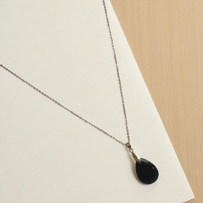 Obsidian Grace Necklace | Black Obsidian & PVD plated Stainless Steel - For Women | Includes: Necklace