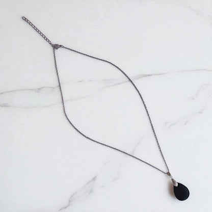 Obsidian Grace Necklace | Black Obsidian & PVD plated Stainless Steel - For Women | Includes: Necklace