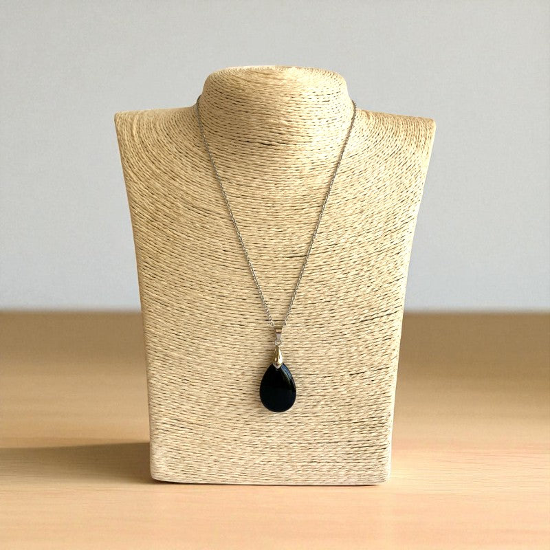 Obsidian Grace Necklace | Black Obsidian & PVD plated Stainless Steel - For Women | Includes: Necklace