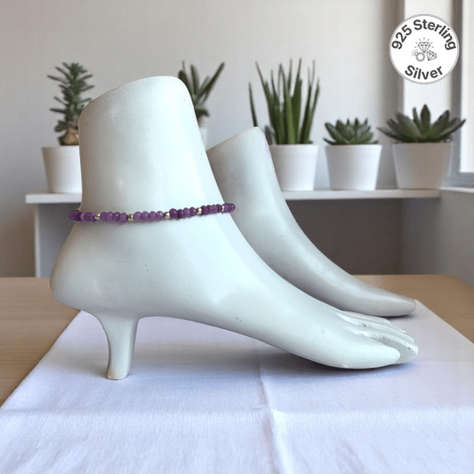 Bold Bloom Anklet | 925 Silver & Amethyst Stone - For Women | Includes: Anklet