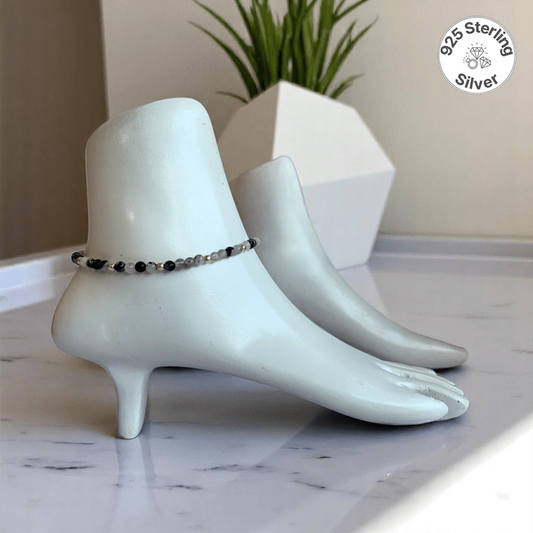 Pebble Path Anklet | 925 Silver & Rutile Stone - For Women | Includes: Anklet