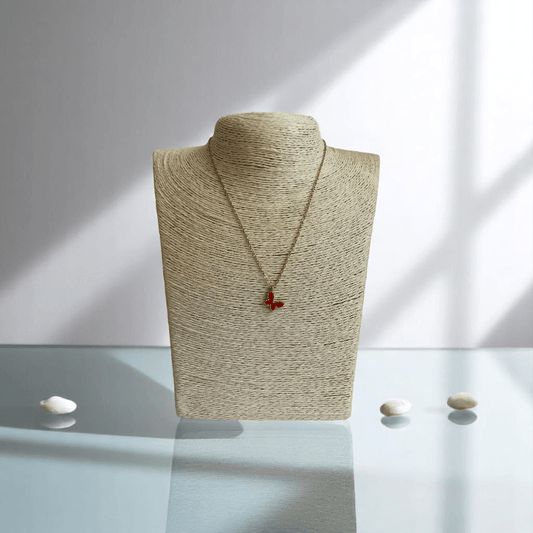 Cherry Red Butterfly Set | PVD 18K Gold Plated, Water Proof & Stainless Steel - For Women | Includes: Necklace, Earrings, Ring