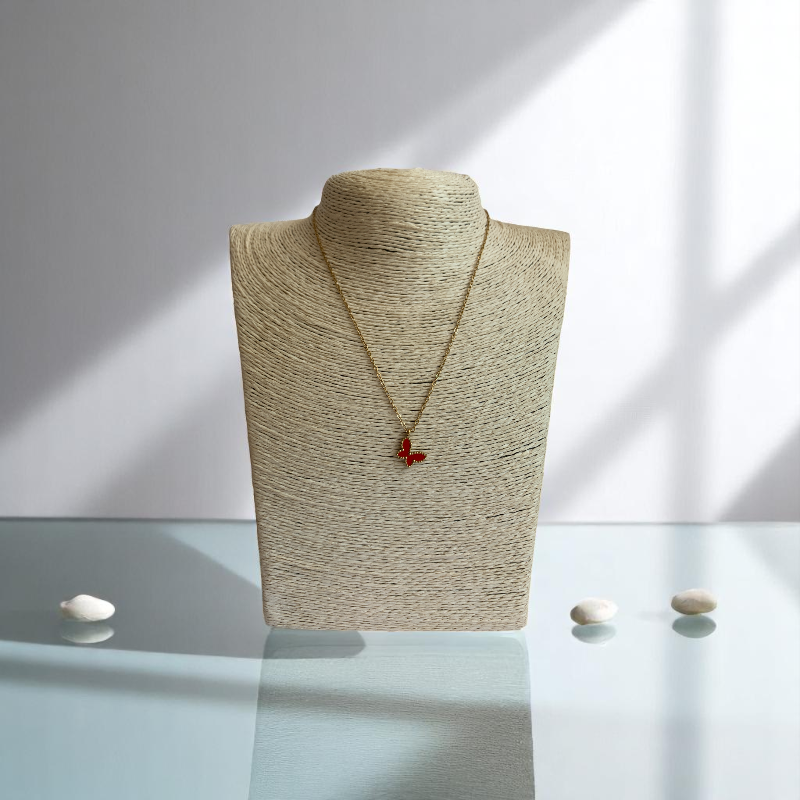 Red Butterfly Necklace | 18K PVD Gold Plated - For Women | Includes: Necklace