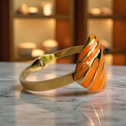 Orange Triangle Cuff Chunky Bracelet | 18K PVD Gold Plated - For Women | Includes: Bracelet