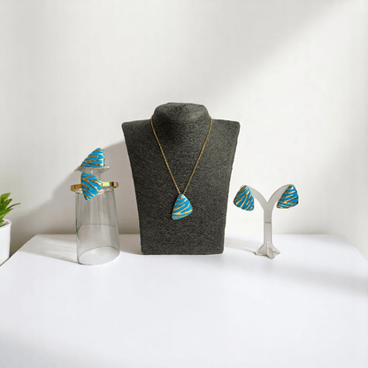 Turquoise Prism Set | PVD 18k Gold Plated - For Women | Includes: Necklace, Bracelet, Earrings, Ring