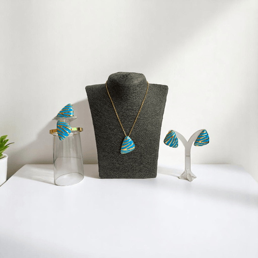 Turquoise Prism Set | PVD 18k Gold Plated - For Women | Includes: Necklace, Bracelet, Earrings, Ring