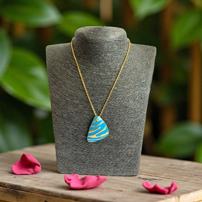 Blue Chunky Triangle Necklace | 18K PVD Gold Plated - For Women | Includes: Necklace