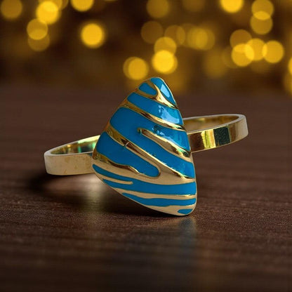 Blue Triangle Cuff Chunky Bracelet | 18K PVD Gold Plated - For Women | Includes: Bracelet