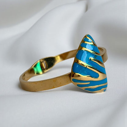 Blue Triangle Cuff Chunky Bracelet | 18K PVD Gold Plated - For Women | Includes: Bracelet