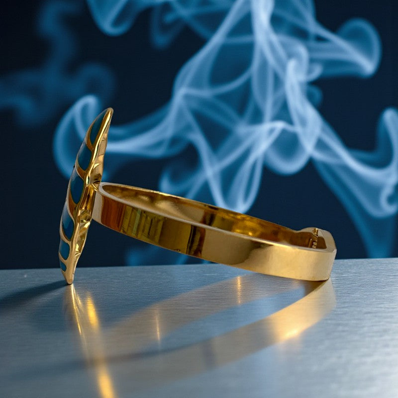 Blue Triangle Cuff Chunky Bracelet | 18K PVD Gold Plated - For Women | Includes: Bracelet