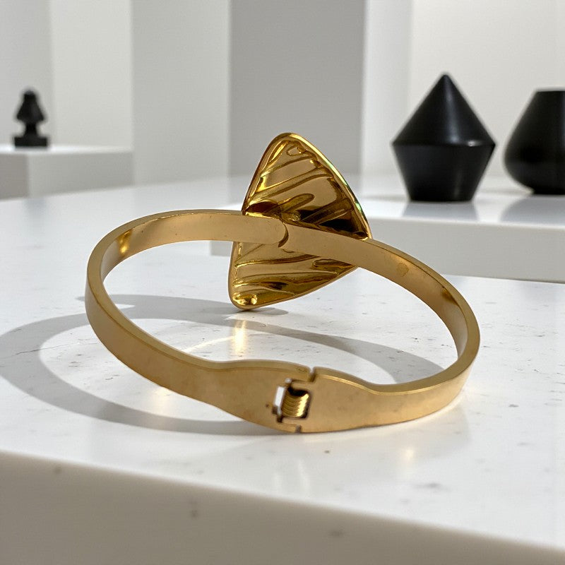 Blue Triangle Cuff Chunky Bracelet | 18K PVD Gold Plated - For Women | Includes: Bracelet