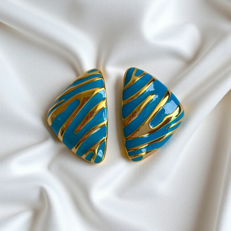 Blue Chunky Triangle Earring | 18K PVD Gold Plated - For Women | Includes: Earring