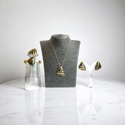 Noir Prism Set | PVD 18k Gold Plated - For Women | Includes: Necklace, Bracelet, Earrings, Ring