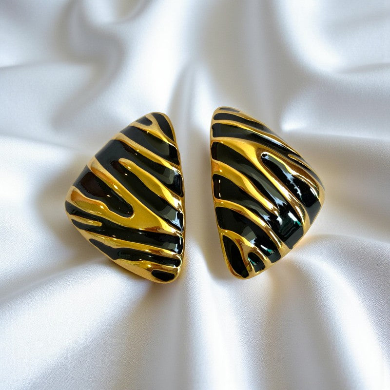 Black Chunky Triangle Earring | 18K PVD Gold Plated - For Women | Includes: Earring