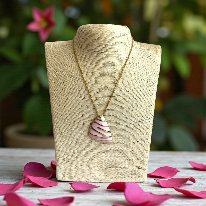 Pink Chunky Triangle Necklace | 18K PVD Gold Plated - For Women | Includes: Necklace