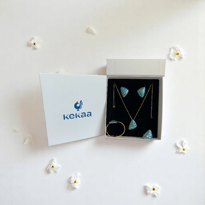 Turquoise Prism Set | PVD 18k Gold Plated - For Women | Includes: Necklace, Bracelet, Earrings, Ring